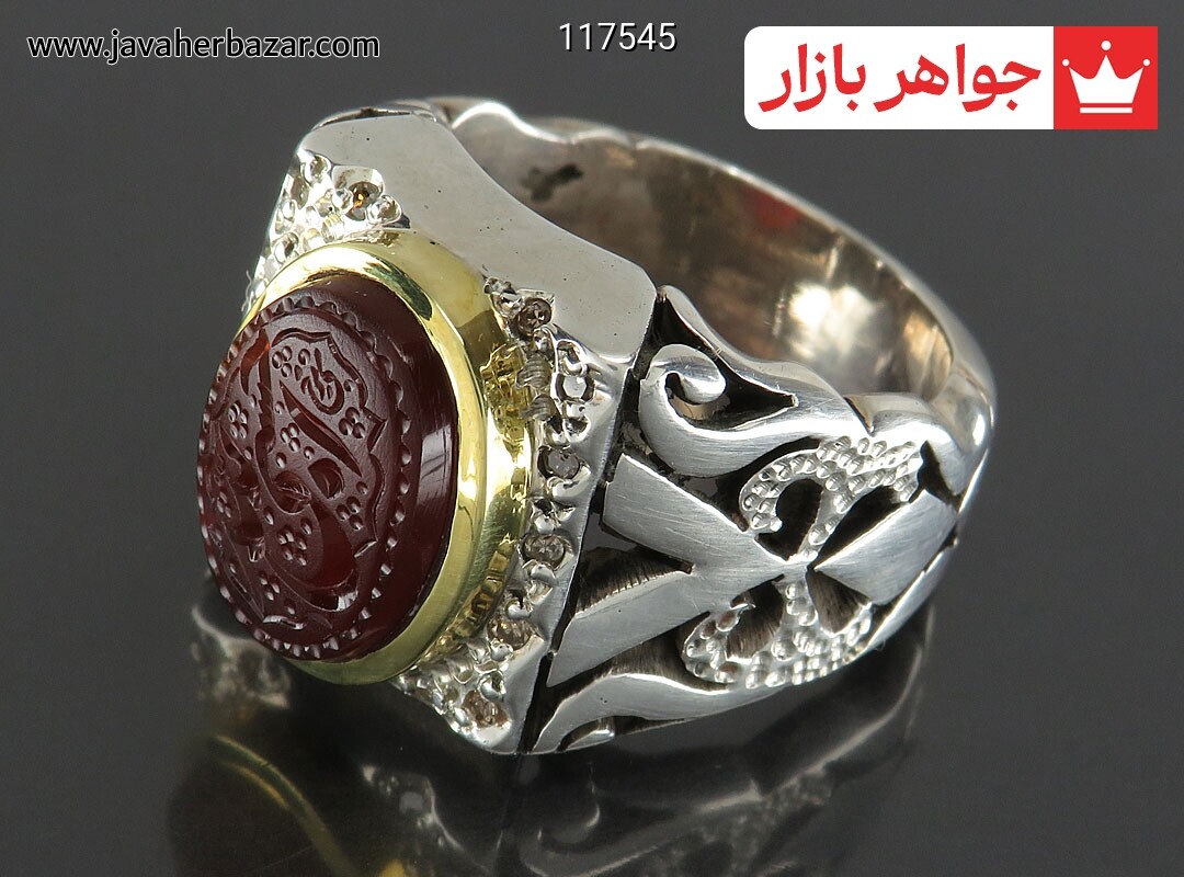 انگشتر نقره عقیق یمنی فاخر مردانه دست ساز با برلیان اصل [حسبی الله]